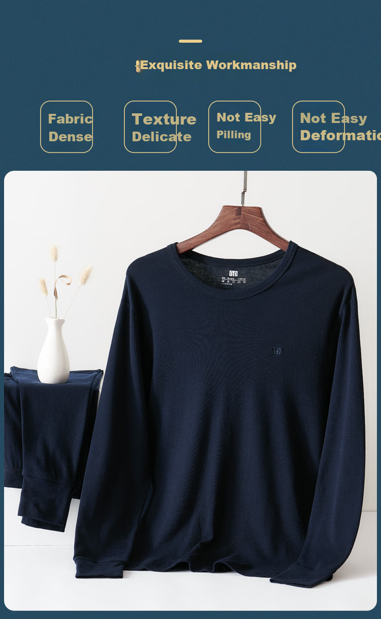 Hengyuanxiang [A-Class Cotton] Antibacterial Men's Thermal Underwear Set Pure Cotton Warm Crew Neck Base Layer Autumn Clothes 4