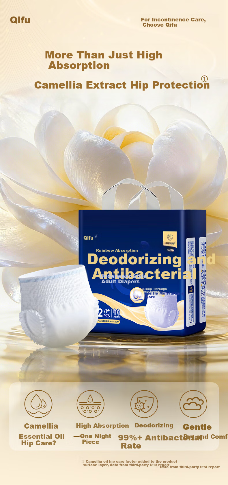 Qifu Deodorizing Antibacterial Adult Pull-Up Diapers M12 Pieces Hip Circumference 40-100cm Elderly Underwear Style Diapers 5