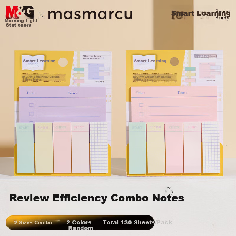 MASMARCU Morning Light Stationery Study Efficiency Sticky Notes Set Strong Adhesive Label Stickers Bookmark Smart Learning 1 Pack Random YS0340 Exam Essential