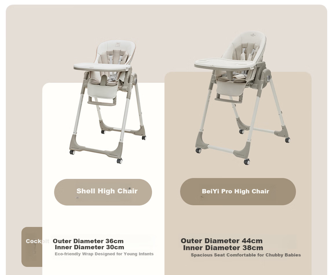 BEIE Baby High Chair Toddler Dining Chair Kids Growth Chair Children's Seat Rocking Chair White Shell + Cloud Cushion 20