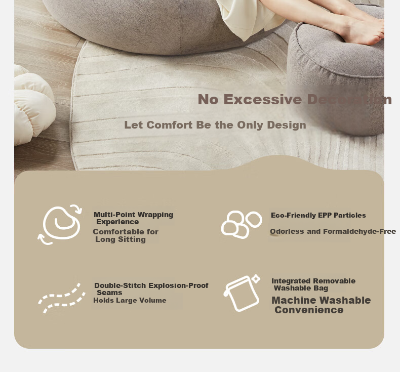 LUCKYSAC Lazy Sofa Bean Bag EPP Single Fabric Living Room Bedroom Balcony Small Sofa Premium Set Warm Gray 6