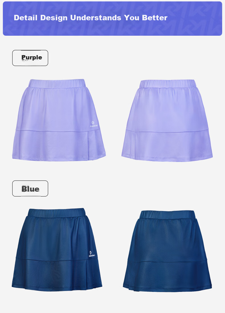 KAWASAKI Women's Badminton Knitted Skirt Casual Sports Anti-Exposure Half Skirt D2707 Purple XL 14