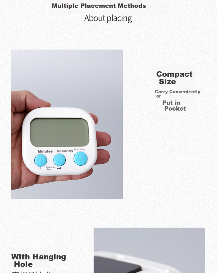 Baijie Kitchen Timer Student Alarm Clock Magnetic Timer Reminder Clock Two-in-One Large Screen 9
