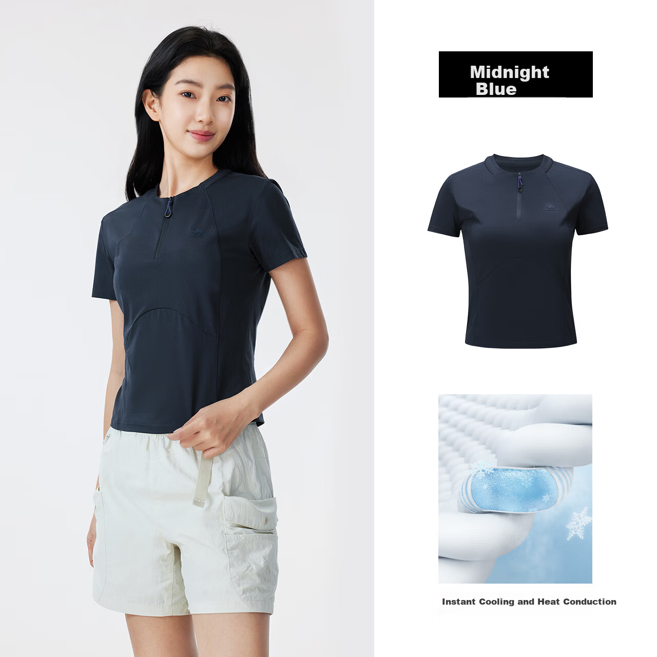CAMEL Women's Outdoor Quick-Dry T-Shirt 26 Spring Summer Breathable Short Sleeve Cooling Sun Protection Half-Zip Sports Top 9017
