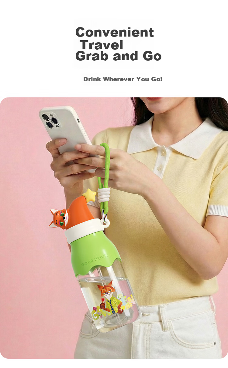 Disney Straw Cup Children's Water Bottle Summer Plastic Cup Student Ladies High-Value Portable High-Temperature Resistant 600mL Mickey 9