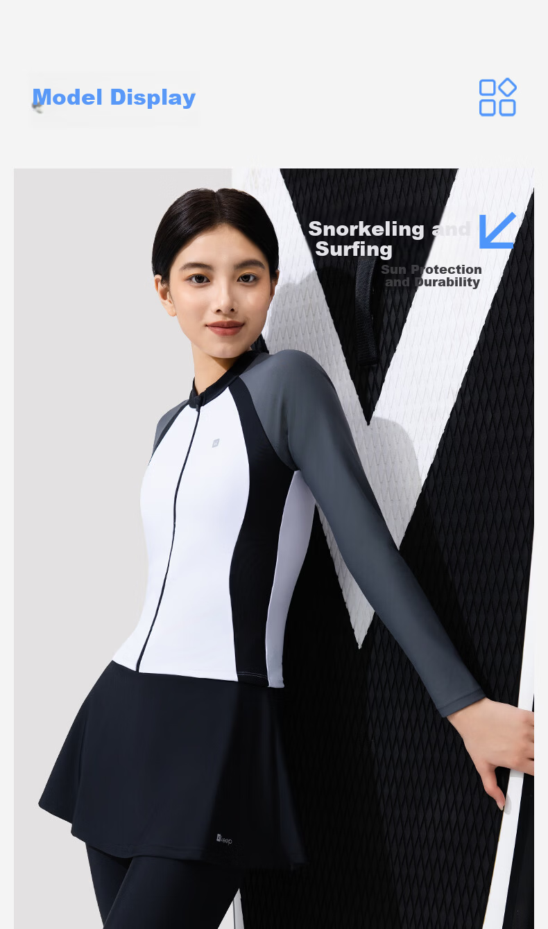 Keep Women's Two-Piece Long Sleeve Long Pants Swimwear Sun Protection Quick-Dry Rash Guard for Snorkeling Surfing Gray White L 12