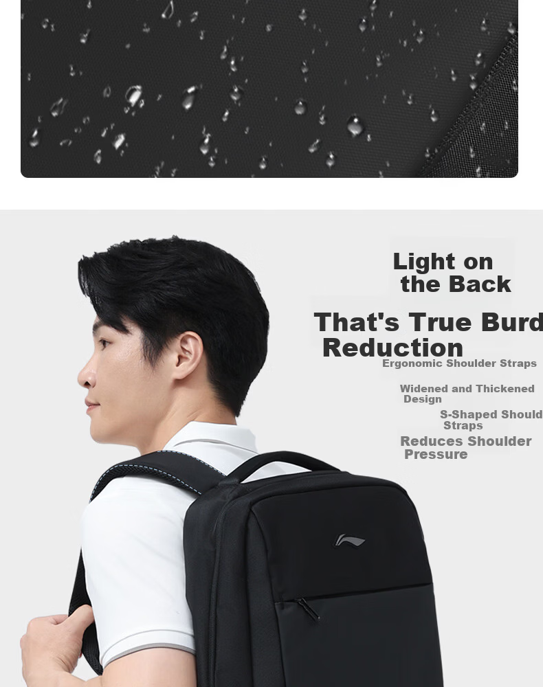 LI-NING Large Capacity Business Travel Backpack Unisex Outdoor Casual School Bag for High School, Middle School, and College Students 7