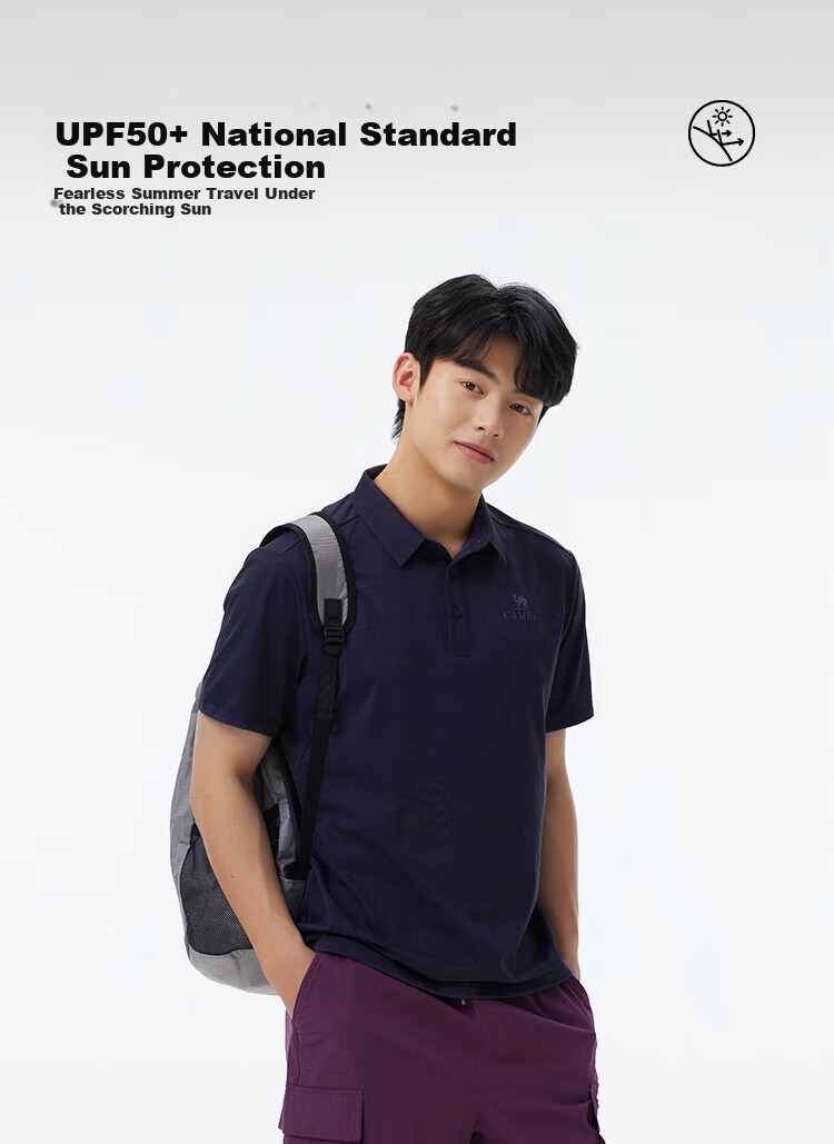 CAMEL Polo Shirt Men's Quick-Dry Sweat-Absorbing Antibacterial Wrinkle-Resistant Non-Iron Breathable Sun Protection T-Shirt A15BZ15012J 19