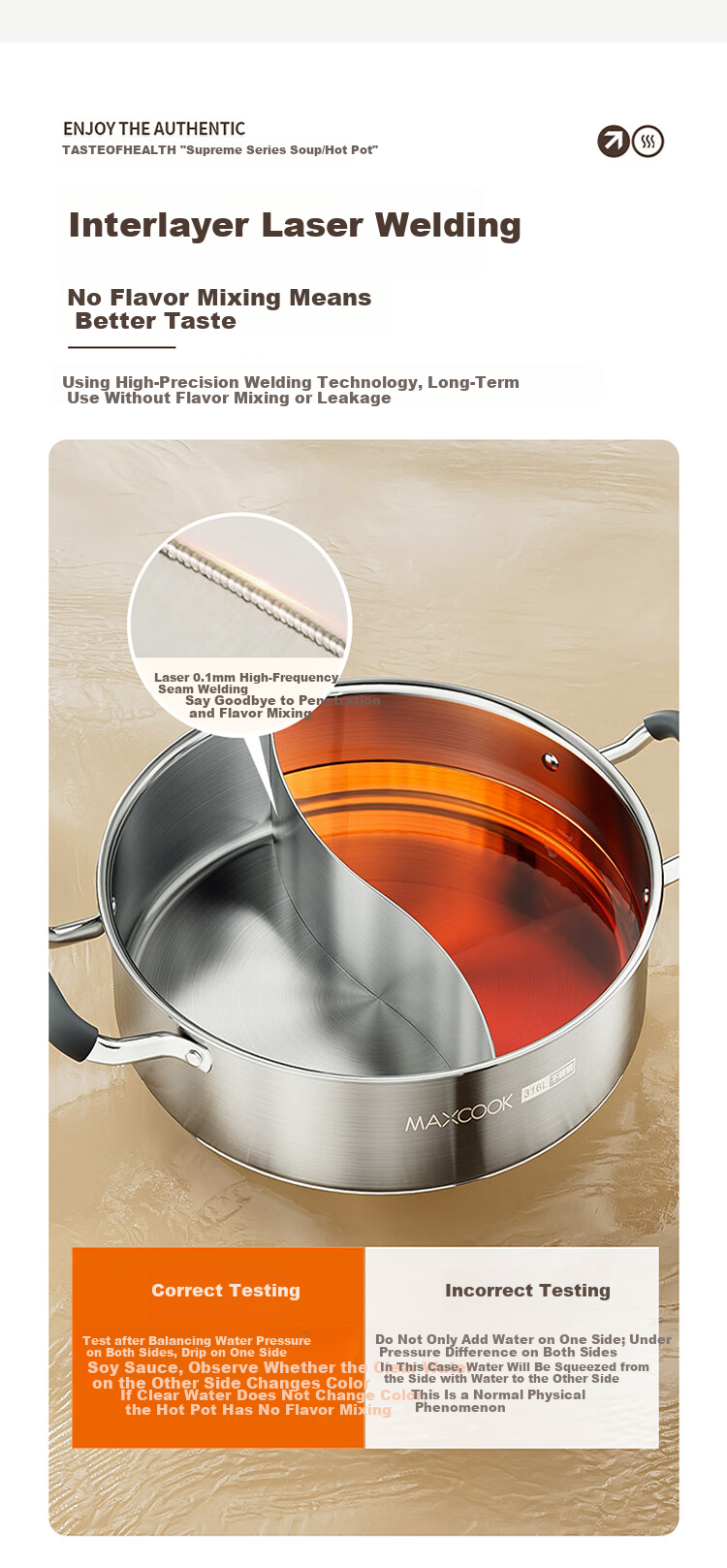 MAXCOOK 26cm 316L Stainless Steel Hot Pot Soup Pot with Lid, Compatible with Gas and Induction Cookers MCT7528 6