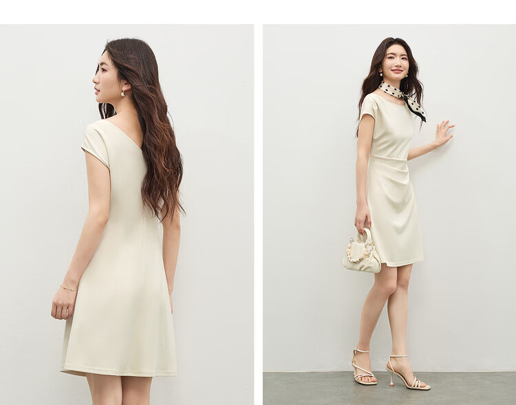 Shangdu Bila Elegant Temperament Short Sleeve Dress Women Spring Summer Off-Shoulder Pleated Slimming A-Line Mid-Length Dress 12