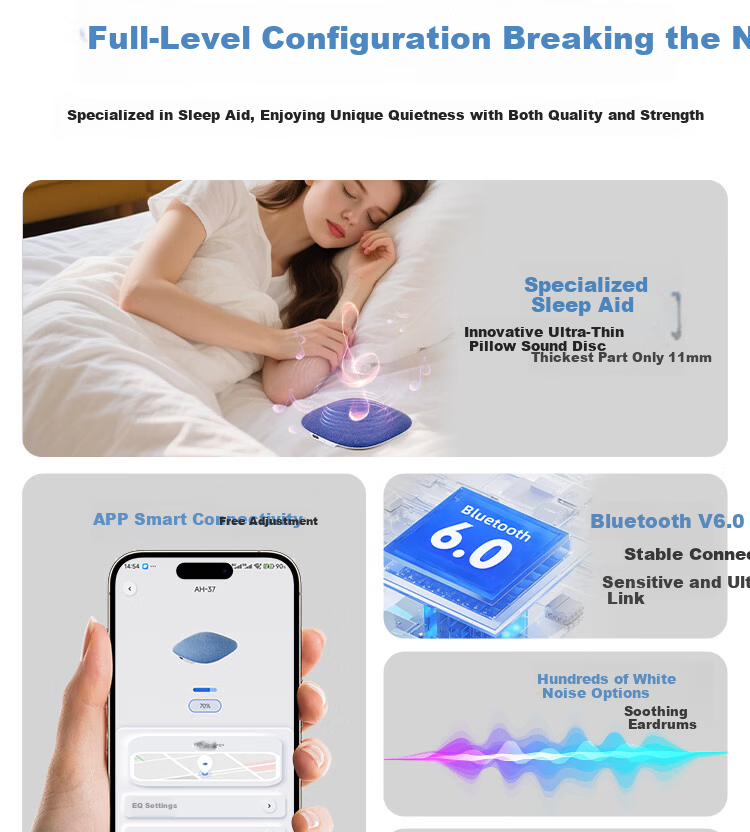 Aiwa AH-37 Sleep Aid Under-Pillow Bluetooth Speaker Ultra-Thin Pillow Speaker Sleep Sound Machine White Noise Bedside Speaker Blue 4