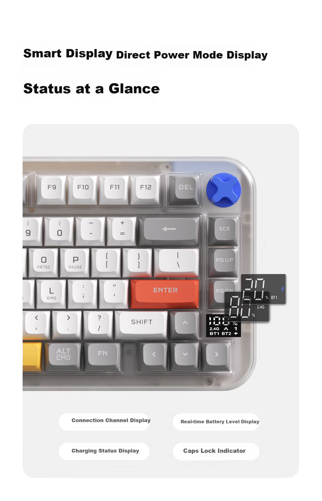 AUSDOM K75 Wireless Keyboard Three-Mode Bluetooth Wired Multifunctional Screen Display Mechanical Feel RGB Office Gaming E-sports Computer Laptop Universal Amber 75-Key Colorful 3