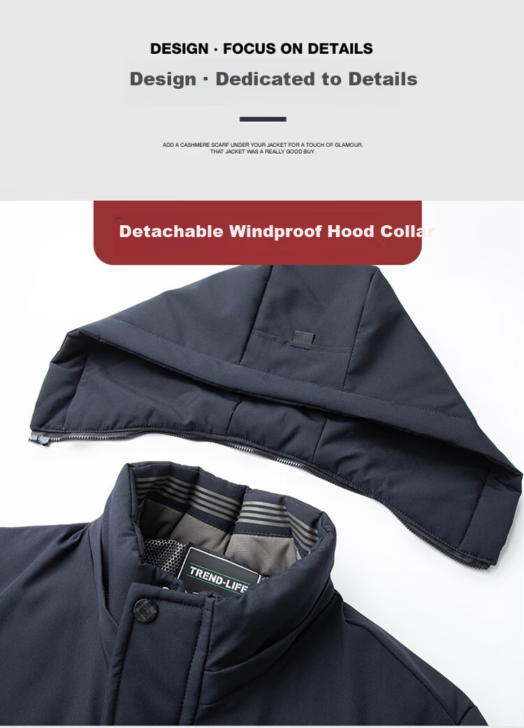 ROMON Men's Winter Warm Hooded Cotton Jacket Casual Business Cotton Coat Dad Style 23855 Navy Blue 175 3