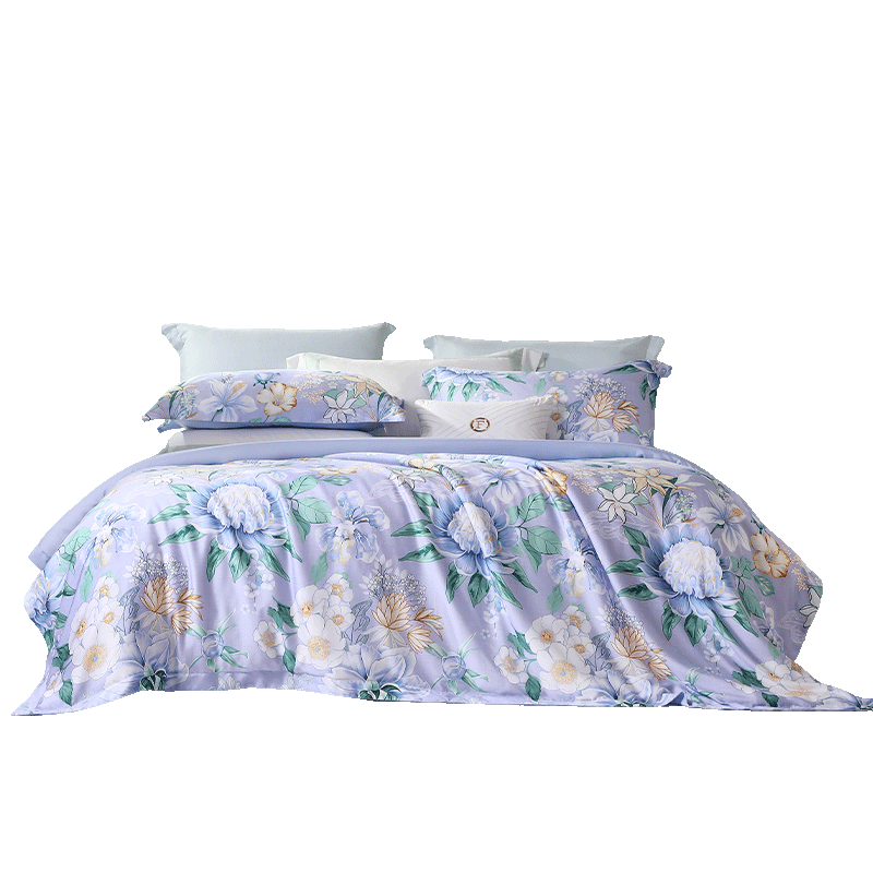 Fuanna 4-Piece Bedding Set 40s Tencel Summer Printed Laisel Cool Bed Sheet Quilt Cover Single/Double 203x229cm