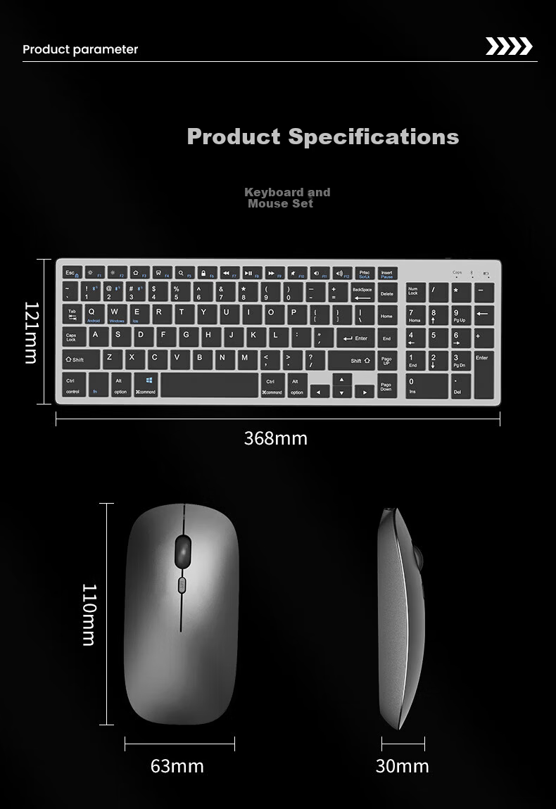 EWEADN Wireless Keyboard and Mouse Set Silent Bluetooth Dual-Mode Laptop Desktop Business Office Typing Portable Ultra-Thin Scissor-Switch 102-Key Rechargeable Keyboard and Mouse Combo 14
