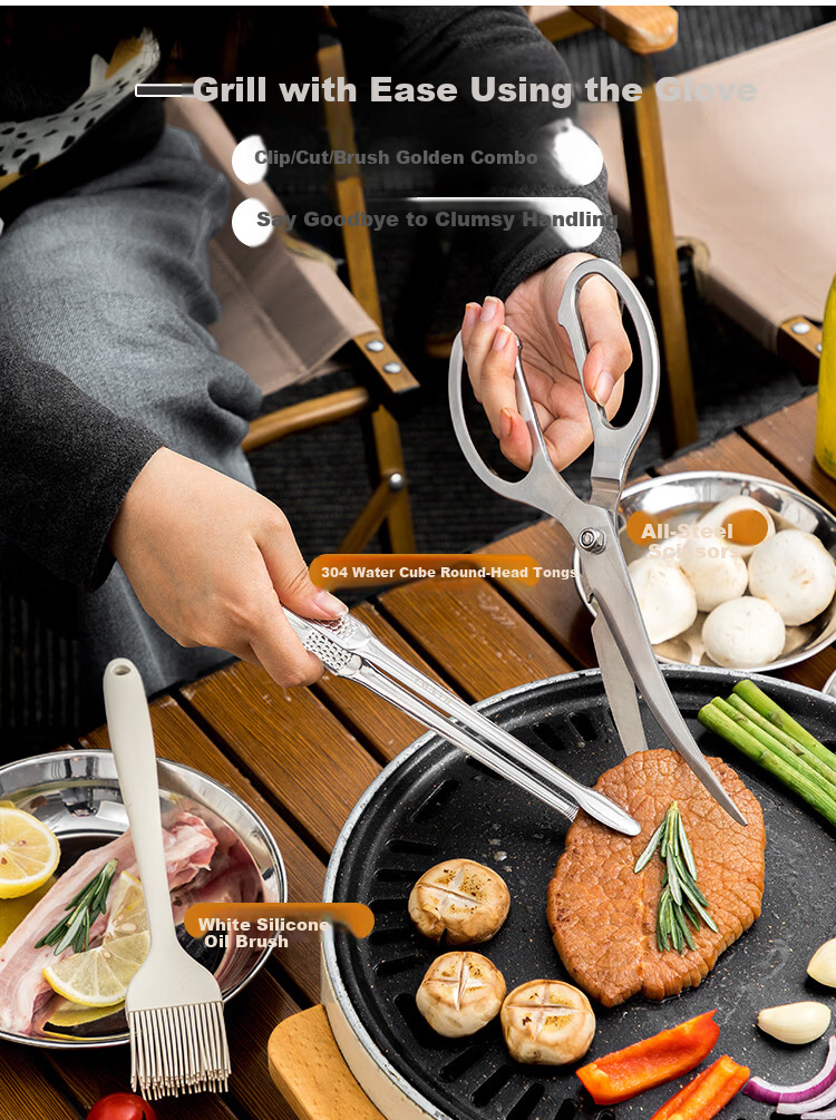 Banwu Life 304 Stainless Steel Food Tongs Kitchen Steak Tongs BBQ Tongs Korean Barbecue Tongs Vegetable Tongs Frying Tongs 4