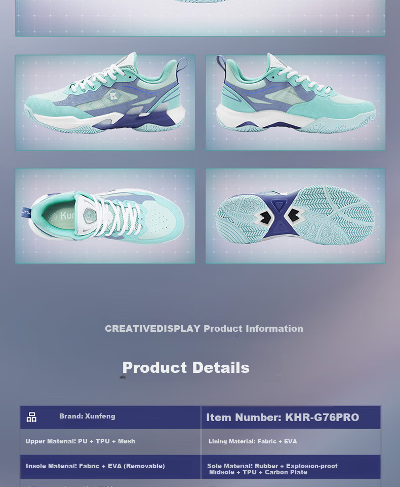 KUMPOO Badminton Shoes Anti-Twist Non-Slip Shock Absorption Competition Sports Shoes G76PRO Dolphin Blue Size 35 14