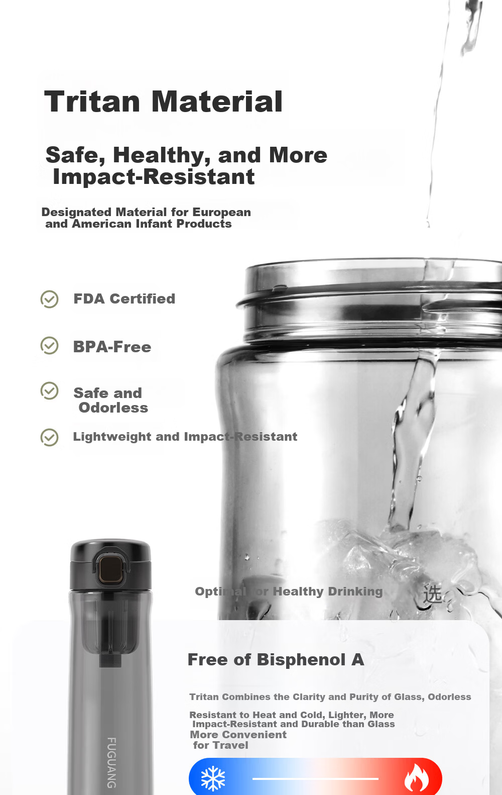 Fuguang One-Click Pop-Top Magnetic Tea Infuser Cup PPSU Material Tea-Water Separation Plastic Water Bottle Black 3