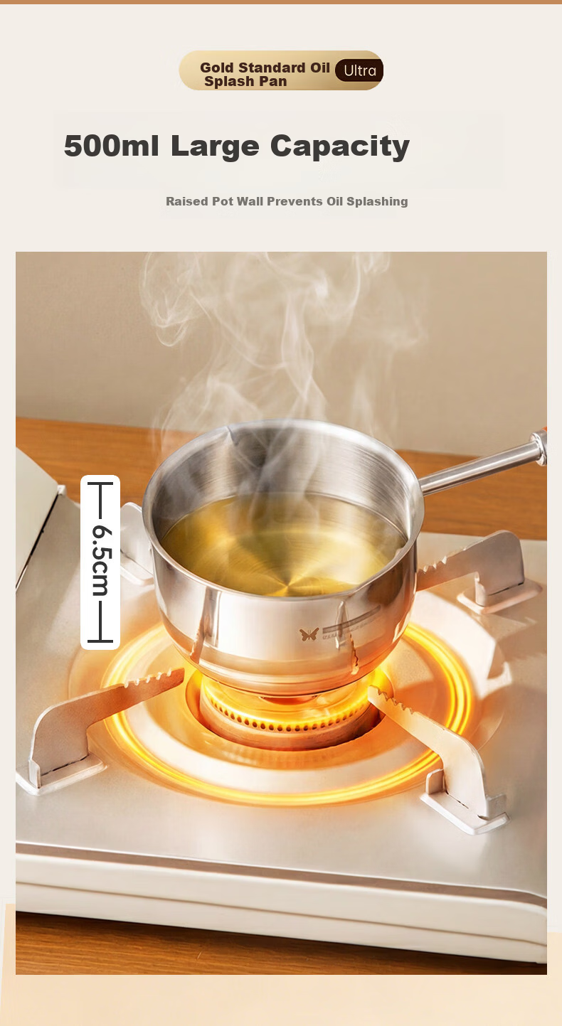 Suncha 304 Stainless Steel Oil Pouring Small Pot with Wooden Handle, No Coating, Heat-Resistant, 300ml 7