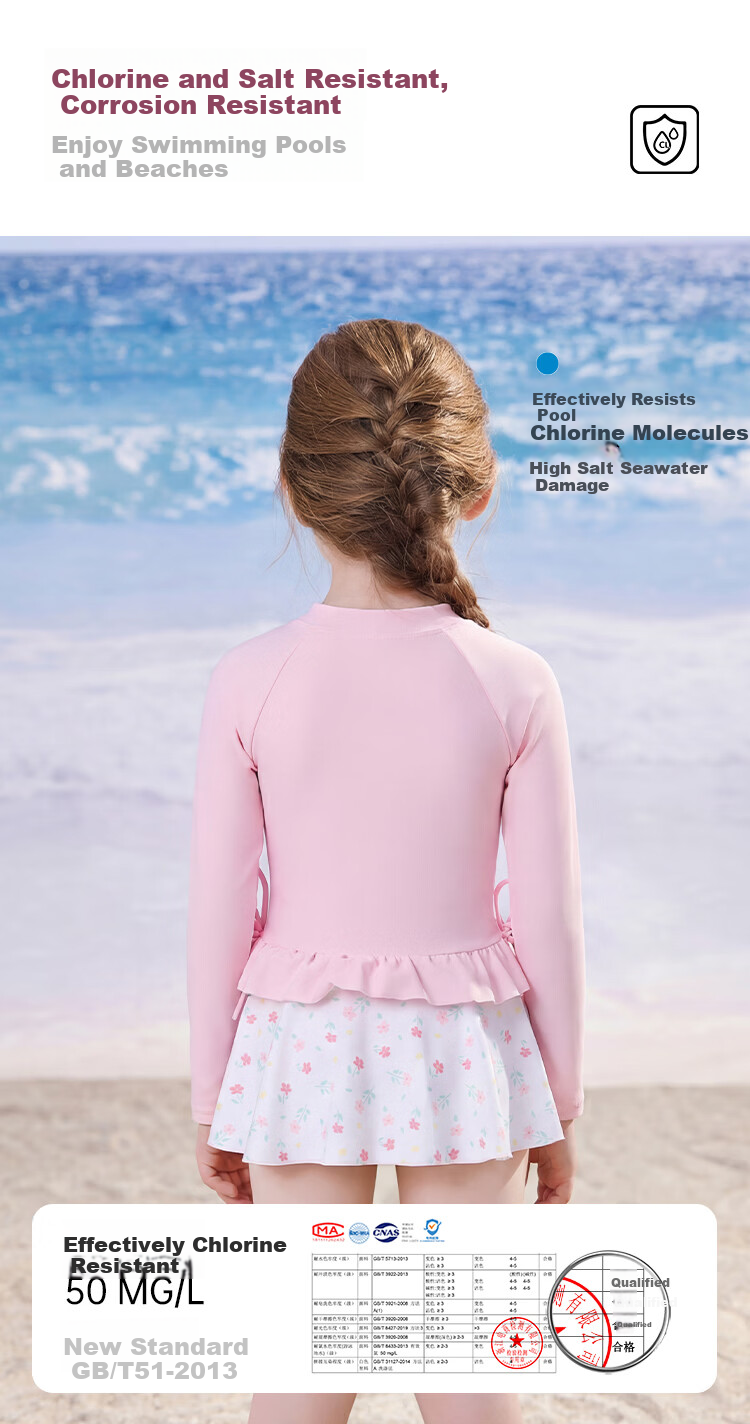 Disney Girls' One-Piece Skirted Long-Sleeve Sunscreen Swimsuit D36101S2F Pink Elsa Size 130 3
