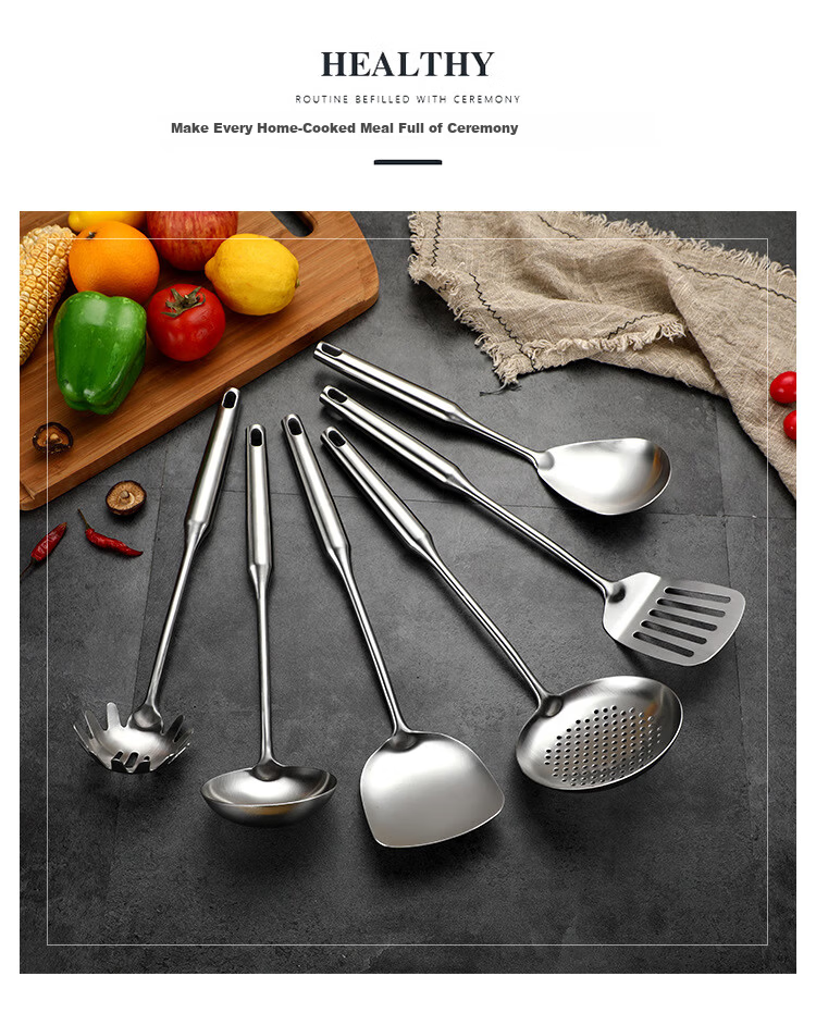 Jinwanfu 304 Stainless Steel Cooking Spatula High-Temperature Resistant Non-Stick Frying Pan Turner Kitchen Utensil 3