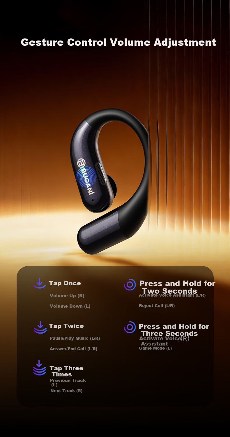 BUGANI Free B16 Ford Mustang Edition Bluetooth Earbuds Open-Ear Wireless AI Simultaneous Translation Sports Running Earphones Yao Ye Black 21