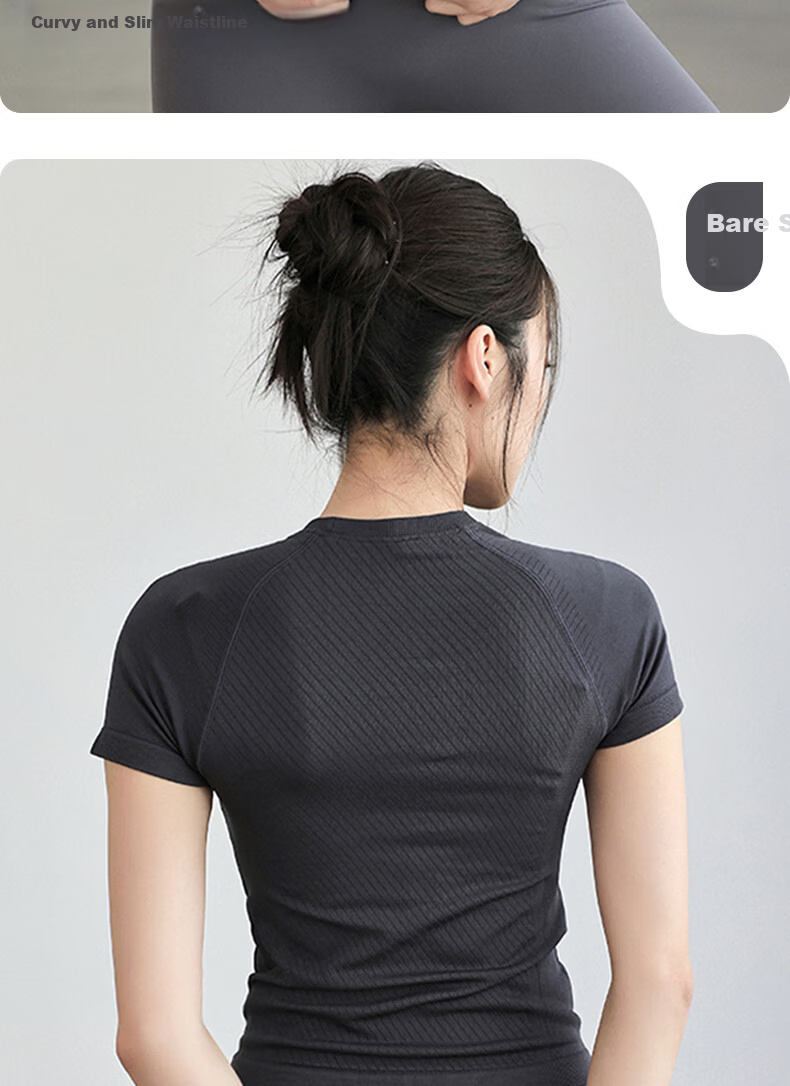 Xueqiman Women's Yoga Short Sleeve Top Tight Fit Stretch Quick-Dry Breathable T-Shirt Professional Pilates Fitness Running Training 8