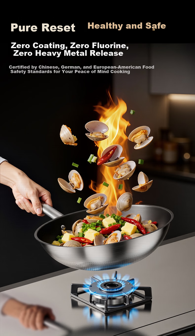 Sanhe 0-Coating Ultra-Fire Pure Titanium Frying Pan 28cm with Lid Non-Slip Base for 2-3 People Offline Model GC28F3 + Cling Film 10