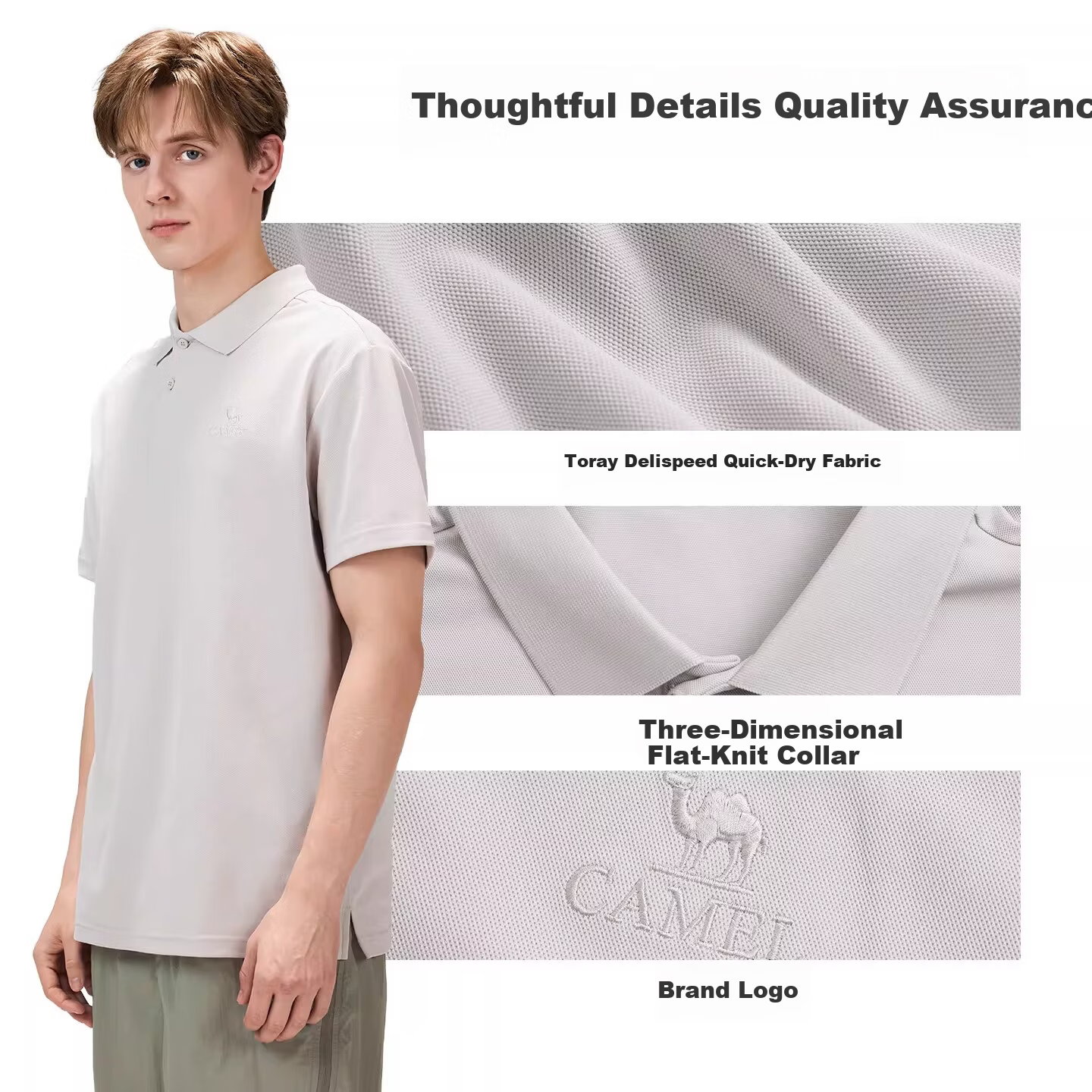 CAMEL [Toray Fabric] Outdoor Quick-Dry T-Shirt Men 2026 Spring Summer Short Sleeve Wrinkle-Resistant Sports Sun Protection Polo Shirt Women 8095