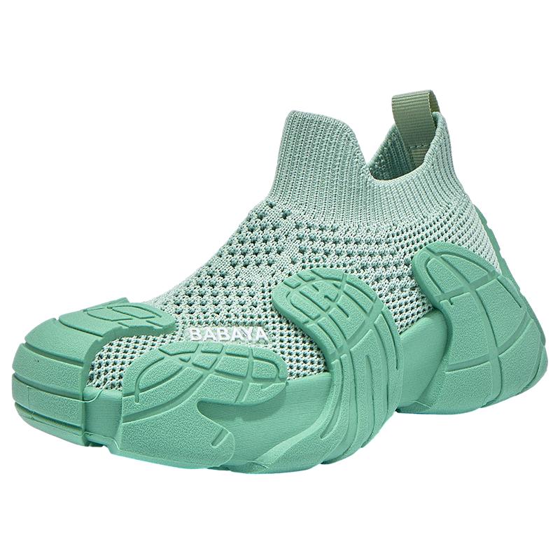 Baba Duck Kids Sports Shoes Spring Summer New Flyknit Mesh Shoes Boys Girls Casual Running Shoes Green Size 38