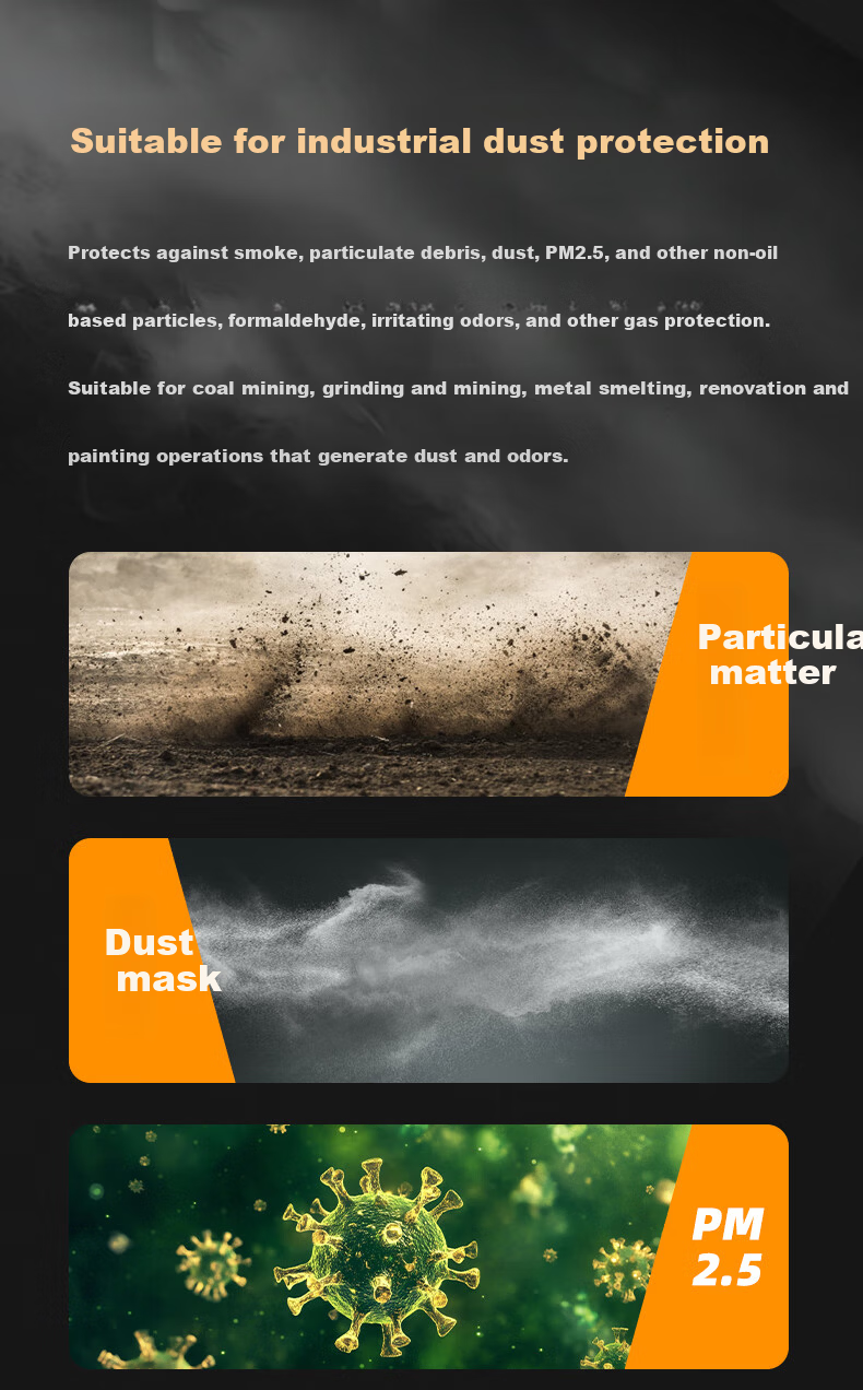 Henghui Dustproof Mask Industrial Heavy Dust Smoke Respirator Protective Silicone Mask for Coal Mining Grinding Renovation Spray Painting [1 Piece] DM15 4