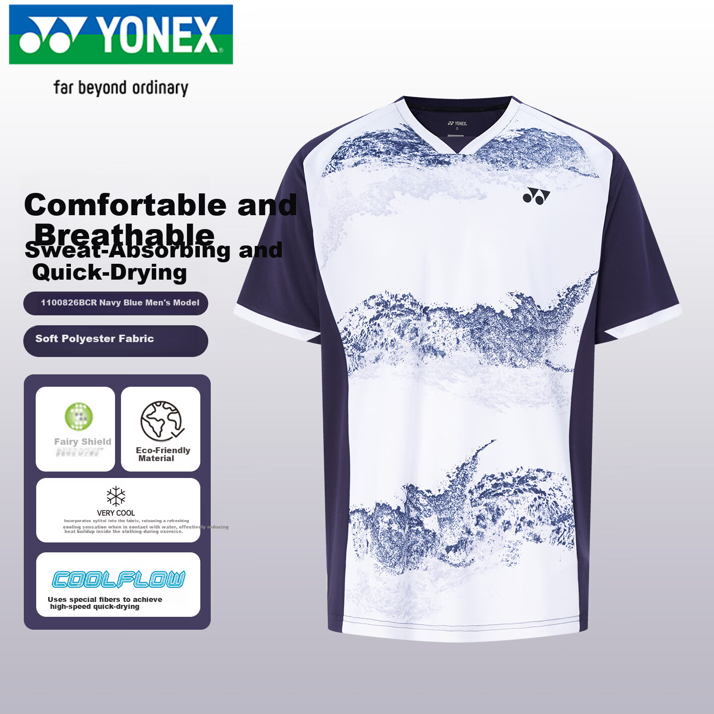 YONEX Badminton Couple's Quick-Dry Sweat-Absorbing Sports Short Sleeve T-Shirt 1100826BCR Navy Blue
