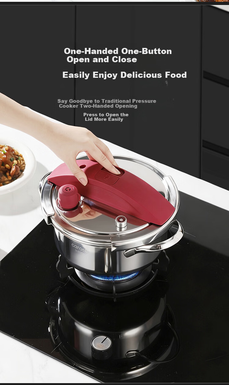 Carrot Pressure Cooker 4L Explosion-Proof Household Thickened 304 Stainless Steel One-Press Open Compatible with Gas and Induction Cooktops 3