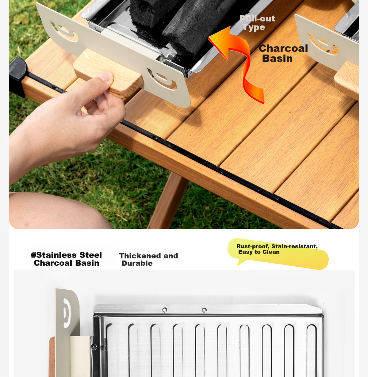 Beishanlang Outdoor Double-Sided Charcoal Grill Portable Home Patio Dual-Use BBQ Grill with Griddle SK263 5