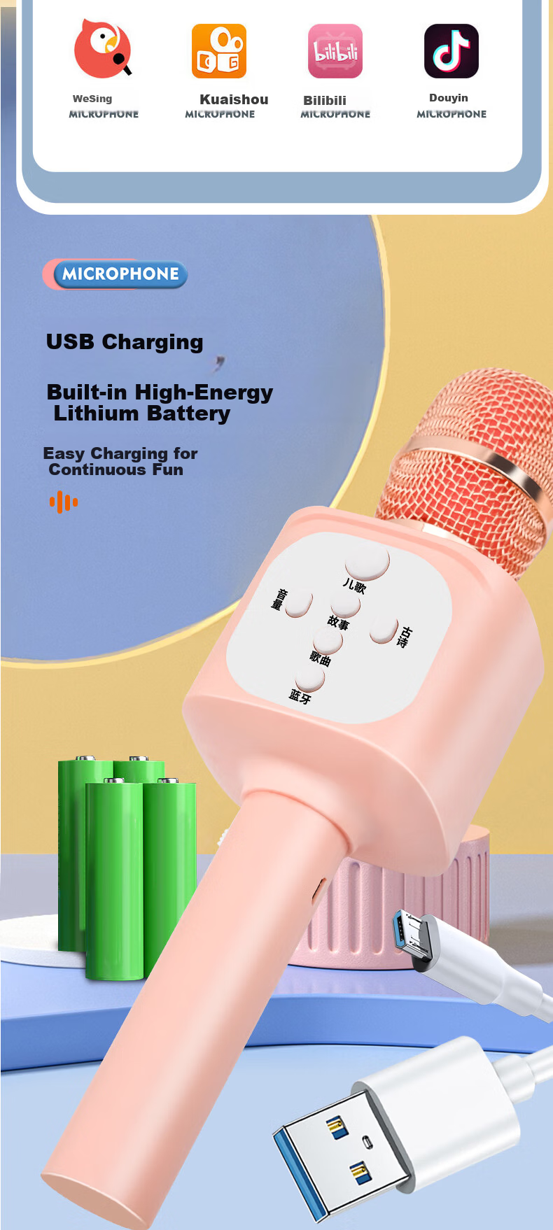 Mbery Smart AI Children's Microphone Speaker All-In Bluetooth Singing Toy for Boys And Girls Aged 3-6 Birthday Gift 11