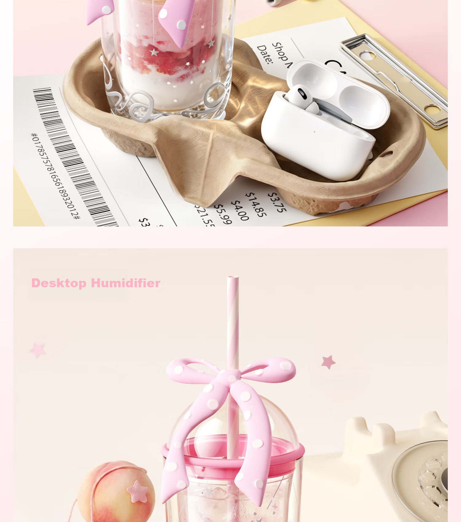 HAERS Double-Layer Bowknot Glass Cup High-Value Desktop Water Cup Girls Straw Cup (Pink) 450ml 9
