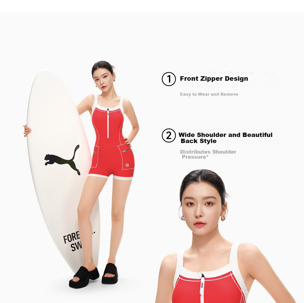 PUMA Women's One-Piece Square-Leg Swimsuit UV Protection Antibacterial Slimming Swimwear Spa Bathing Suit 15