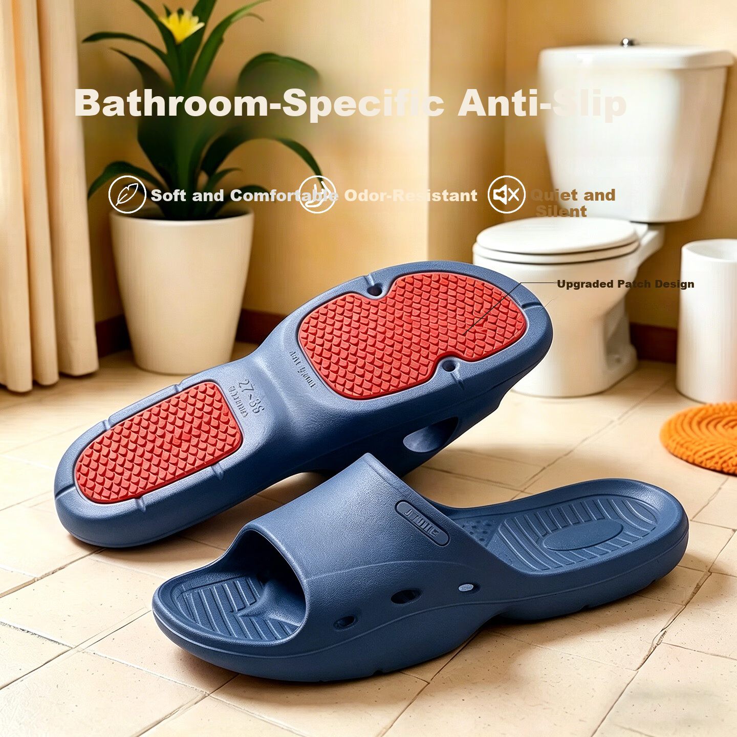 Aphrodite Elderly Non-Slip Slippers for Men Summer Indoor Bathroom Soft Sole Pregnant Women Home Cool Slippers Navy Blue Size 44-45