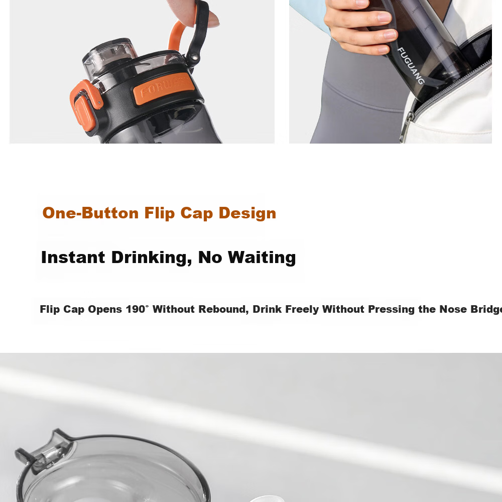 Fuguang Plastic Water Bottle Men's Tritan Spring Summer Student Sports Portable Handheld Outdoor Cup White 4