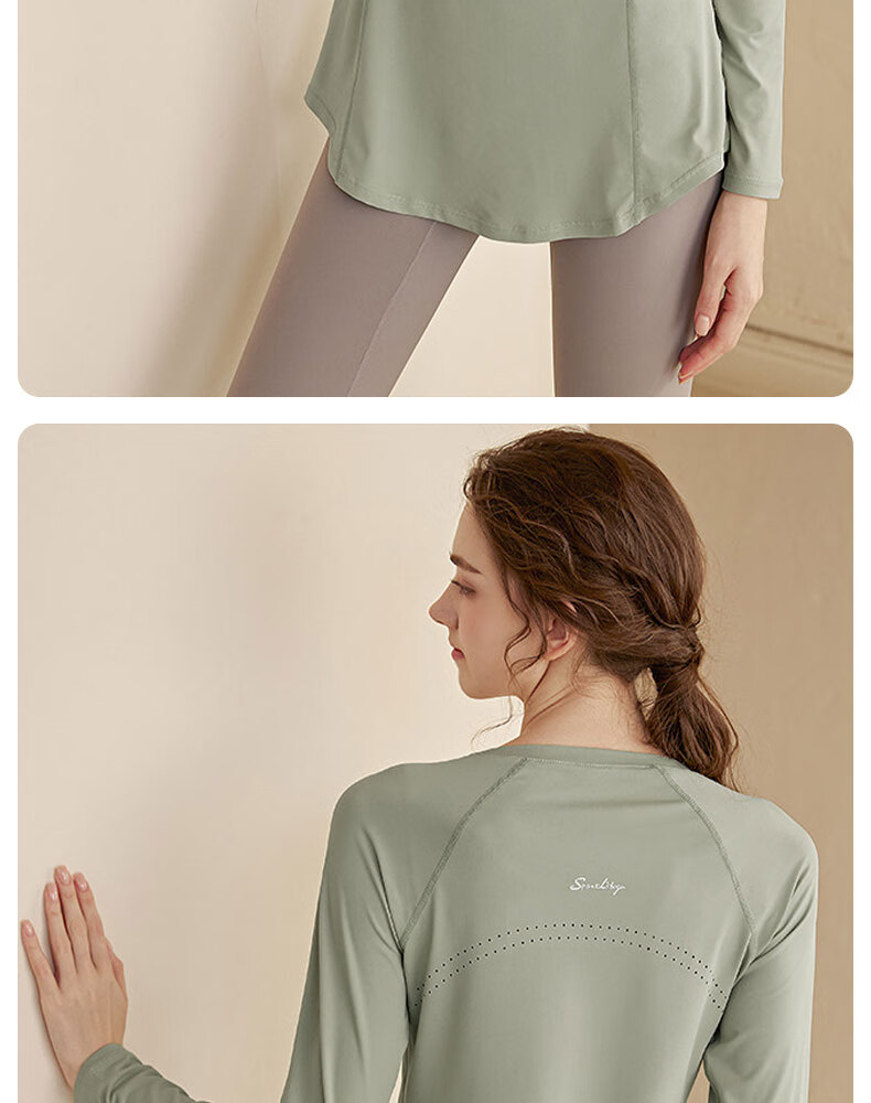 XUEXIMAN Yoga Wear Sports Top for Women, Spring And Autumn Quick-Dry Long-Sleeve T-Shirt, Mid-Length, Hip-Covering, Slimming, Breathable, for Running And Fitness 6
