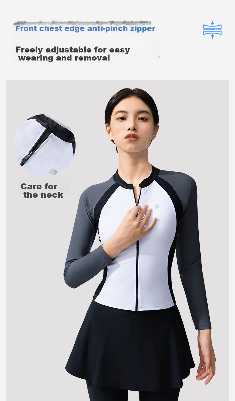 Keep Women's Two-Piece Long Sleeve Long Pants Swimwear Sun Protection Quick-Dry Rash Guard for Snorkeling Surfing Gray White L 8