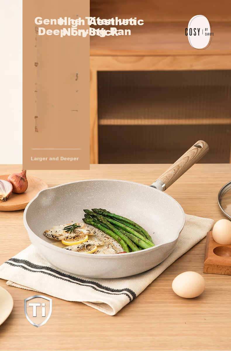 CaROTE Maifan Stone Non-Stick Titanium Frying Pan 24cm for Home Use Steak Pan Small Egg Pancake Pan Induction Cooker Compatible 1