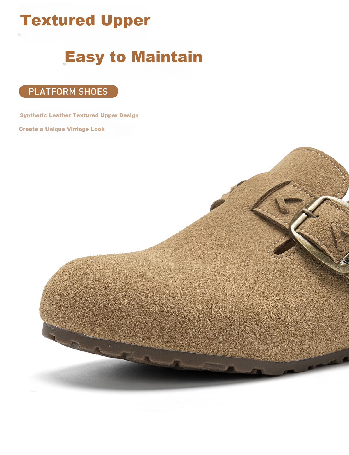 Warrior Thick Sole Birkenstock Women's New Autumn Winter Popular Height Increasing Slip-On Closed Toe Half Slippers Camel Color Size 38 8
