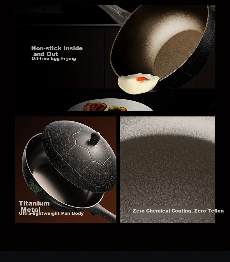 OLODE [Xuanwu Titanium Shield] Non-Stick Frying Pan Household Stir-Fry Pan Titanium Rock Cast Dragon Turtle Pan Compatible with All Stoves Low Oil Smoke 6