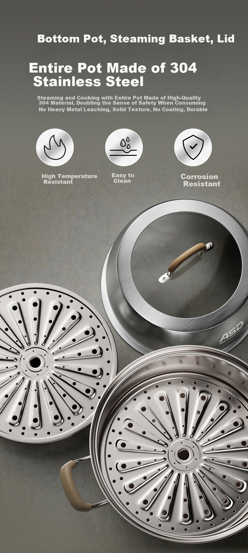 ASD Steamer Pot, Whole Pot 304 Stainless Steel Double-Layer Household Steaming And Cooking Pot, 28CM Multi-Layer Enlarged Non-Stick Steamer Q2 3