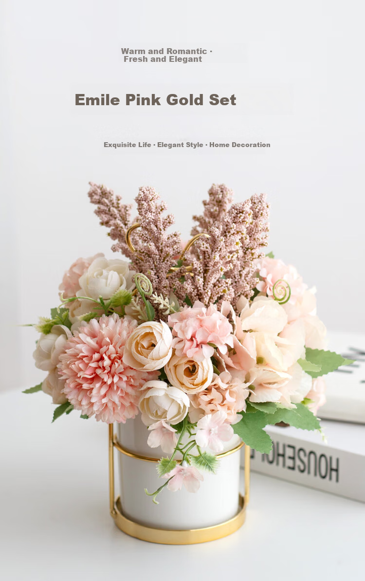 Ai Yi Zhuang Tang Artificial Flower Arrangement Nordic Style Ceramic Vase Floral Set Living Room Decoration Dining Table Flower Emile Pink 1
