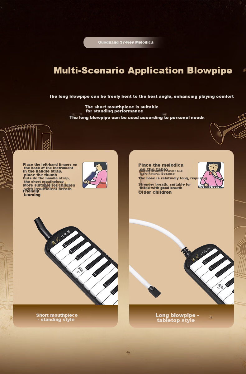 Guoguang 37-Key Teaching Recommended Classroom Designated Melodica Black (Canvas Soft Case with Playing Instructions) 7