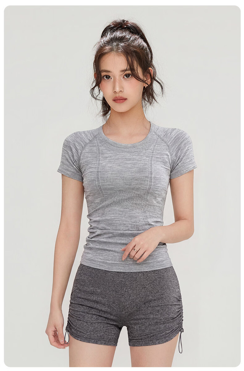 Borui Women's Sports Bra Summer Quick-Dry Short Sleeve Running T-Shirt Slim Yoga Professional Pilates Top 11