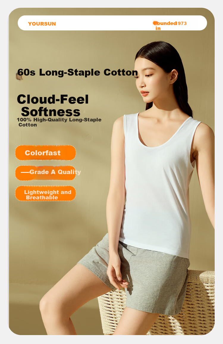 Yiershuang 60s Long Staple Cotton 100% Pure Cotton Women's Vest Round Neck Stretch Narrow Shoulder Base Shirt Female 1