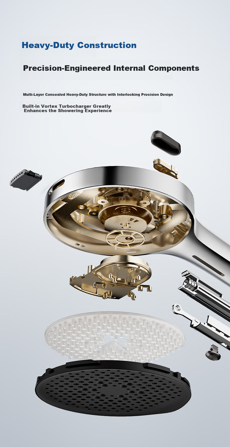 SUPOR Turbo Powerful Pressurized Handheld Shower Head Large Water Flow with Spray Gun Infinite Adjustment Silver S 12